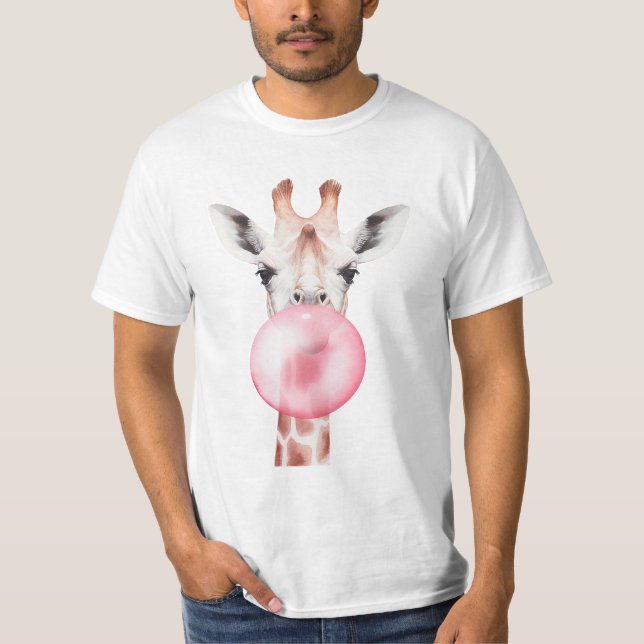 Funny Bubblegum Giraffe T Shirt (Framsida)