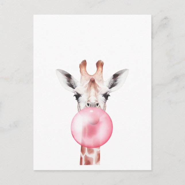 Funny Bubblegum Giraffe Vykort (Framsida)
