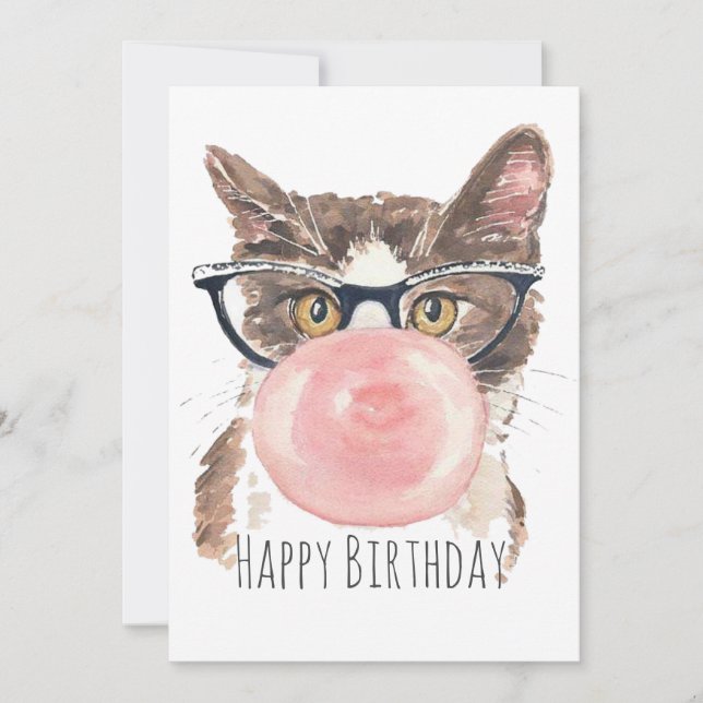 Funny Bubblegum Kat Birthday Card Tack Kort (Framsida)