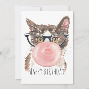 Funny Bubblegum Kat Birthday Card Tack Kort