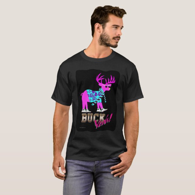Funny Buck Ja Neon Reindeer T Shirt (Hel framsida)