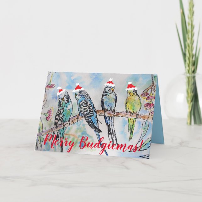 Funny Budgie Budgerigar God jul Card Kort (Framsida)