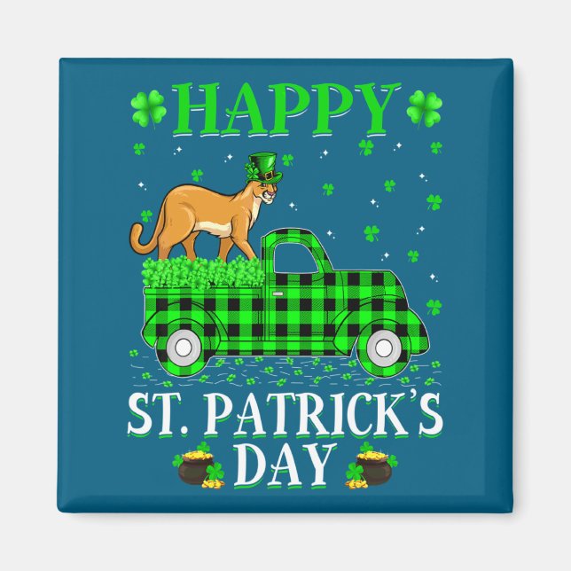 Funny Buffalo Plaid Green Truck Cougar St Patrick  Magnet (Framsidan)