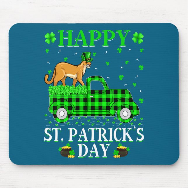 Funny Buffalo Plaid Green Truck Cougar St Patrick  Musmatta (Framsidan)