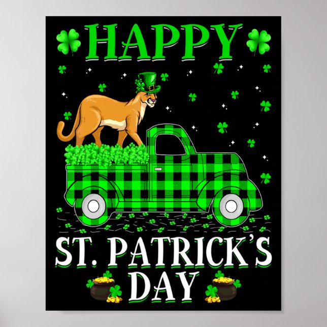 Funny Buffalo Plaid Green Truck Cougar St Patrick  Poster (Framsidan)