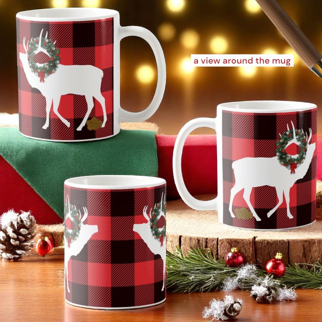 Funny Buffalo Play Elk Pooh och Silhouette Wandan Kaffemugg (mug view from one side of handle to the other)
