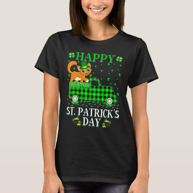 Funny Buffalo Play Grönt Lastbil Cat St Patrick's  T Shirt (Framsida)