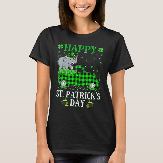 Funny Buffalo Play Grönt Lastbil Elephant St Patri T Shirt (Framsida)