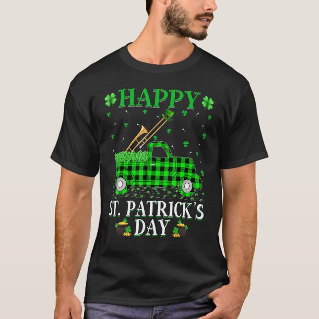 Funny Buffalo Play Grönt Lastbil Trombone St. Patr T Shirt (Framsida)