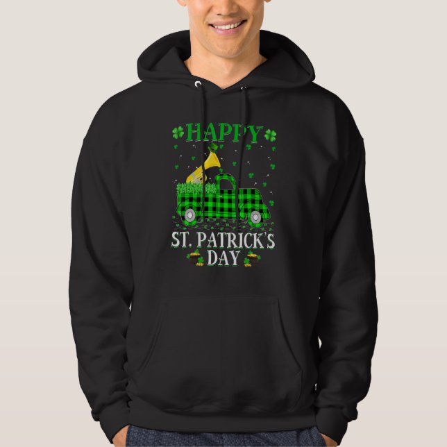 Funny Buffalo Play Grönt Lastbil Tuba St. Patrick' Hoodie (Framsida)