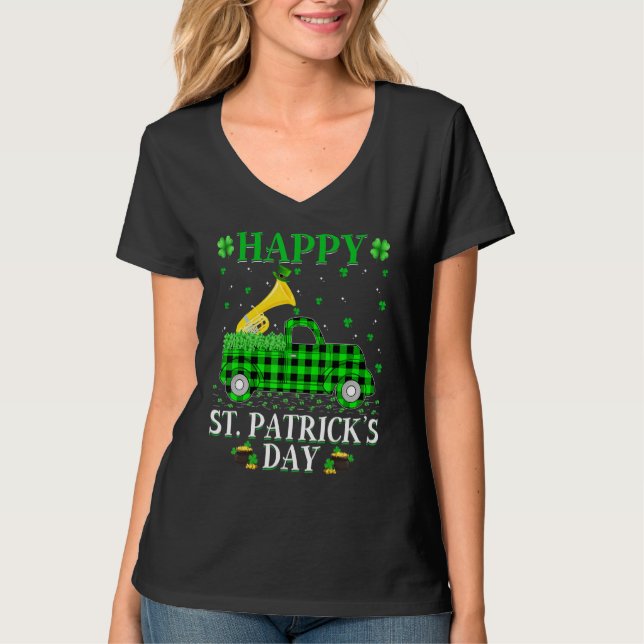 Funny Buffalo Play Grönt Lastbil Tuba St. Patrick' T Shirt (Framsida)