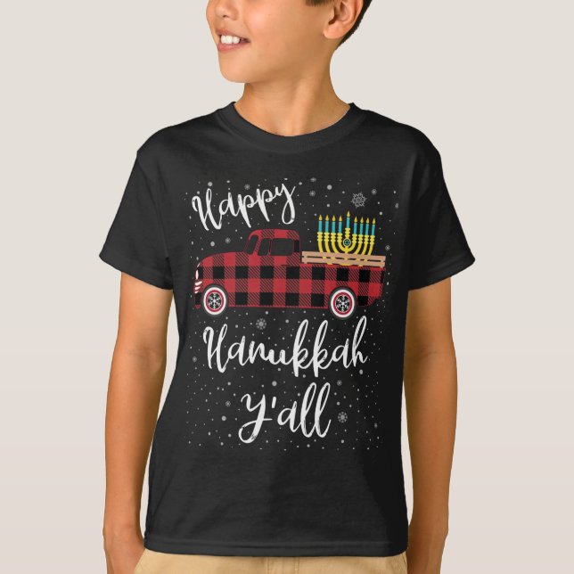 Funny Buffalo Play Lycklig Hanukkah Y'all Red Last T Shirt (Framsida)