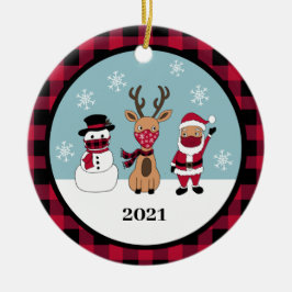 Funny Buffalo Play Santa Mask Julgransprydnad Keramik