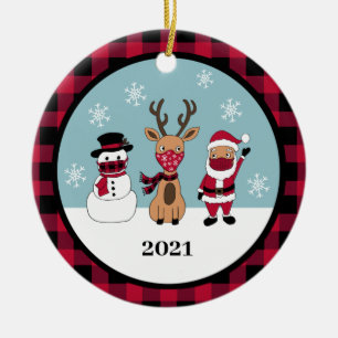 Funny Buffalo Play Santa Mask Julgransprydnad Keramik
