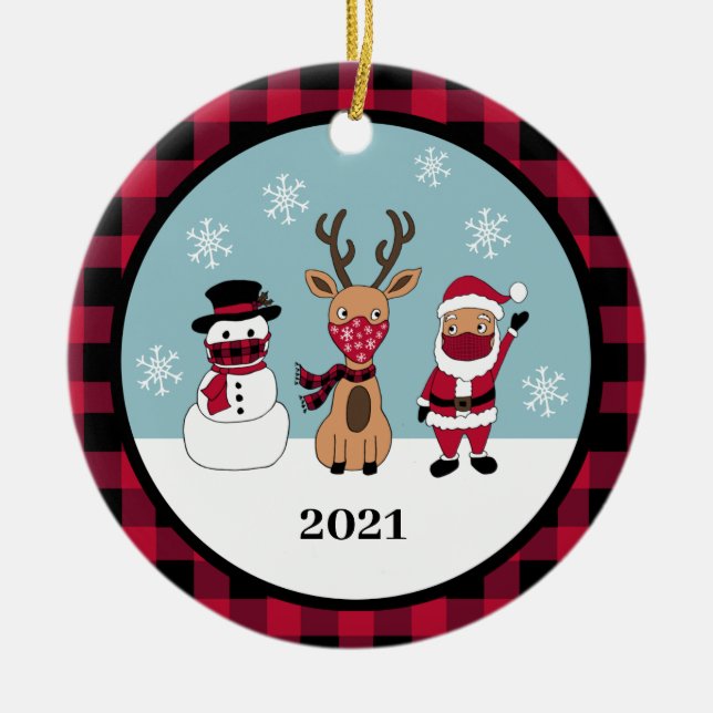 Funny Buffalo Play Santa Mask Julgransprydnad Keramik (Framsidan)