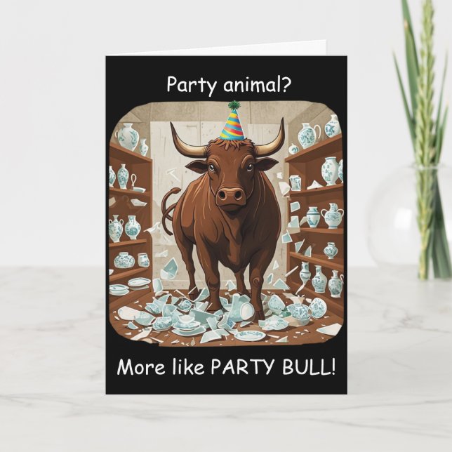 Funny Bull Birthday Party Animal Design Kort (Framsida)