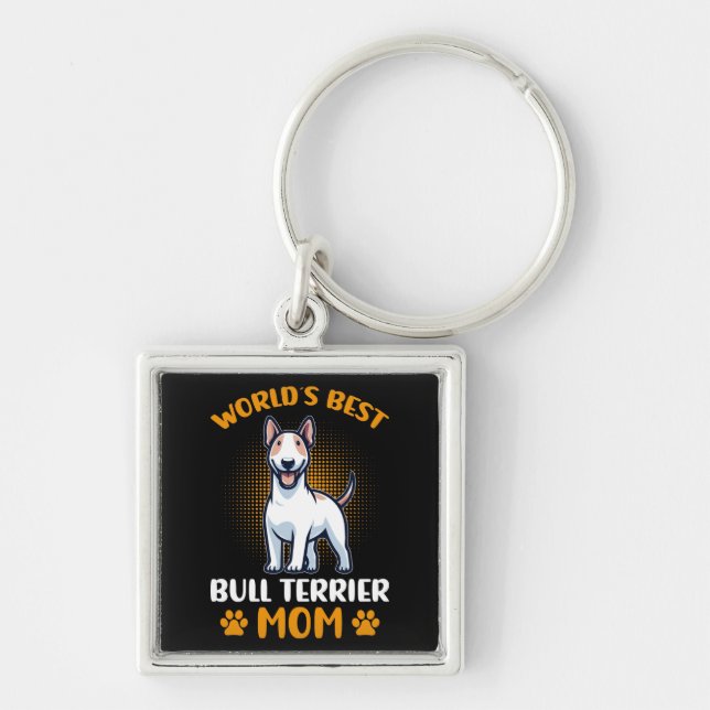 Funny Bull Terrier Hund Keychain Fyrkantig Silverfärgad Nyckelring (Framsidan)