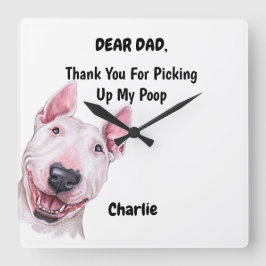 Funny Bull Terrier Pappa Watercolor Hund Art Fyrkantig Klocka
