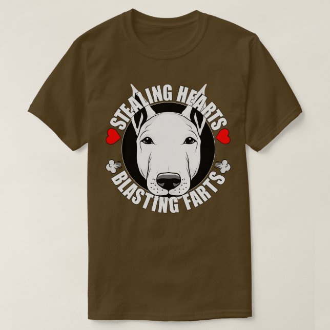 Funny Bull Terrier Stealing Hearts Blasting Farts T Shirt (Design framsida)