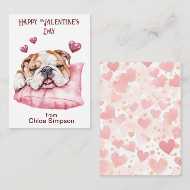 Funny Bulldog Barn Valentine Classroom Party Anteckningskort (Fram/baksida)
