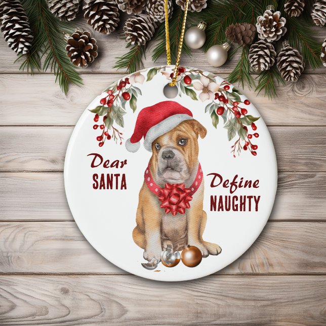 Funny Bulldog Define Naughty jul Julgransprydnad Keramik (Skapare uppladdad)