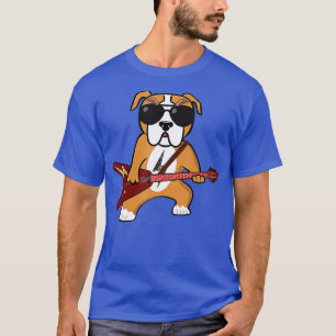 Funny Bulldog Rocker Hund spelar Guitar Sten Guita T Shirt
