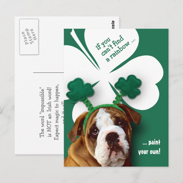 Funny Bulldog St. Patrick Day Anpassningsbar Vykort (Fram/baksida)