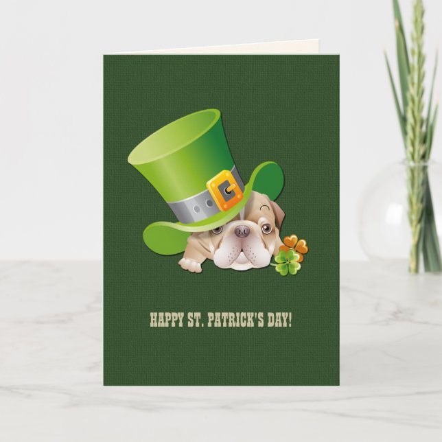 Funny Bulldog St. Patrick's Day Kort (Framsida)