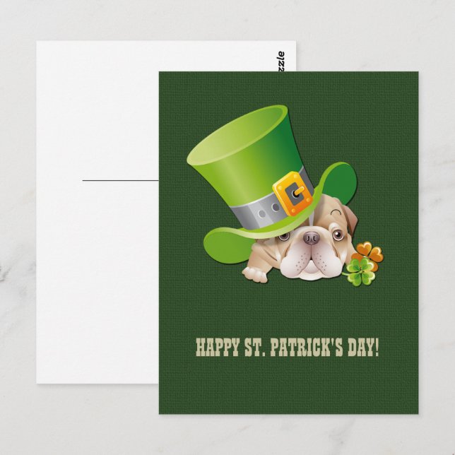 Funny Bulldog St.Patrick's Day Postcards Vykort (Fram/baksida)