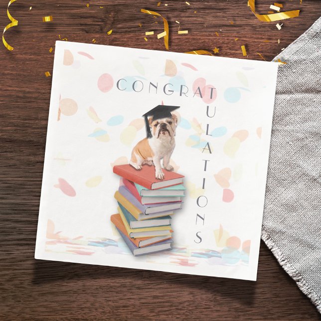 Funny Bulldog Studentfest Pappersservett (Funny Bulldog Graduation Personalized Paper Napkins..and don't forget the matching cups and plates!)