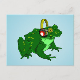 Funny Bullfrog Wearing-hörlurar Vykort