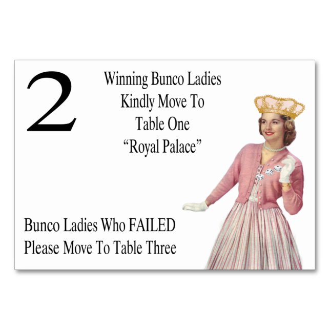 Funny Bunco Flyttar till Bord Cards Queen #2 Bordsnummer (Baksidan)