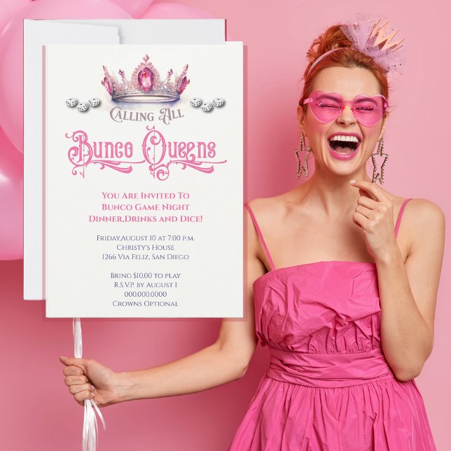 Funny Bunco Queen Game Party Inbjudningar (Fun Funny Bunco Invite for All Bunco Queens. Invite your friends to a Bunco party. )