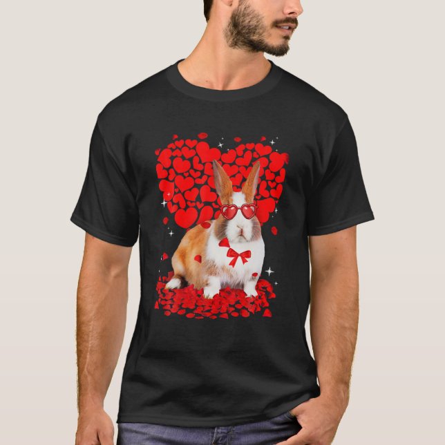 Funny Bunny Animals Valentine Heart Animals Älskar T Shirt (Framsida)