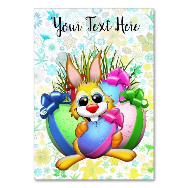Funny Bunny biting an Easter Egg Bordsnummer (Framsidan)