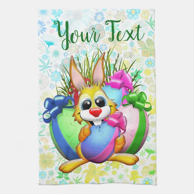 Funny Bunny biting an Easter Egg Kökshandduk (Vertikal)