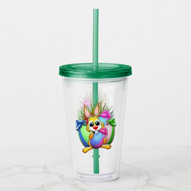 Funny Bunny biting an Easter Egg Take Away Mugg (Framsida)