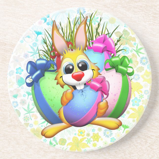 Funny Bunny biting an Easter Egg Underlägg (Framsidan)