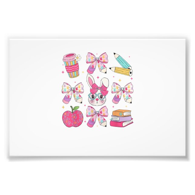 Funny Bunny Coquette Bow Rabbit Teacher Easter Ret Fototryck (Framsidan)