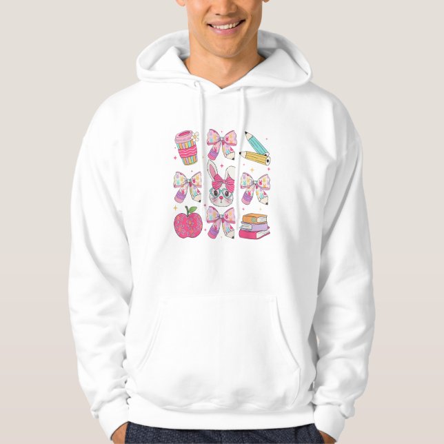 Funny Bunny Coquette Bow Rabbit Teacher Easter Ret Hoodie (Framsida)