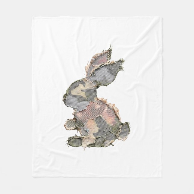 Funny Bunny Crochet Patchwork Camo Rabbit Happy Ea Fleecefilt (Framsidan)