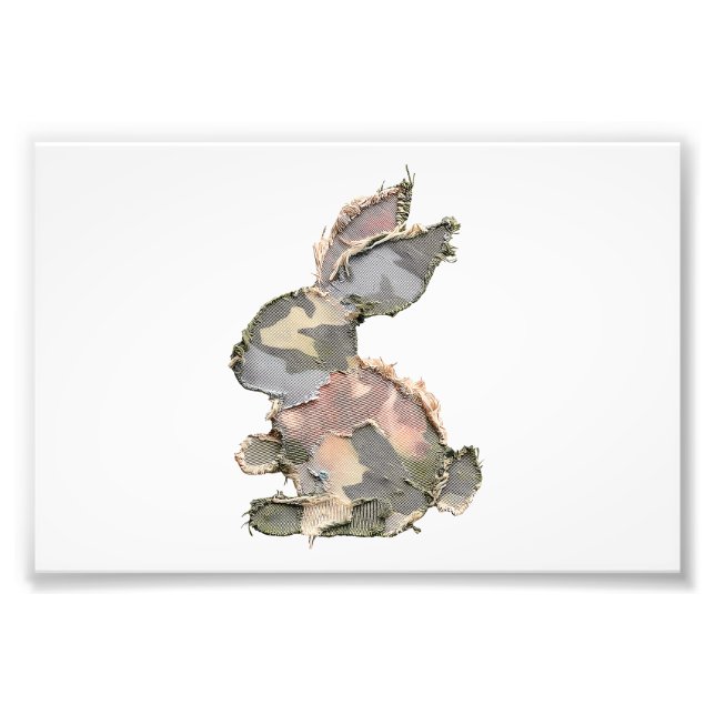 Funny Bunny Crochet Patchwork Camo Rabbit Happy Ea Fototryck (Framsidan)