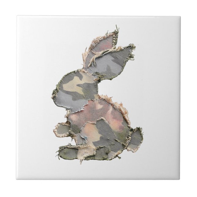 Funny Bunny Crochet Patchwork Camo Rabbit Happy Ea Kakelplatta (Framsidan)