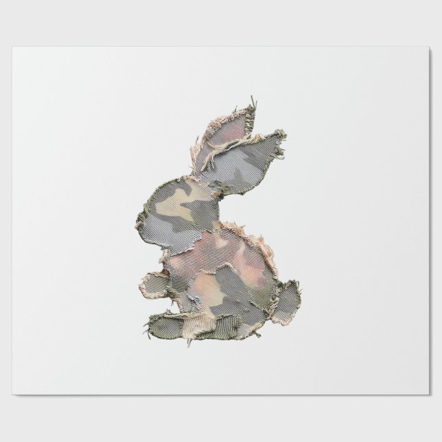 Funny Bunny Crochet Patchwork Camo Rabbit Happy Ea Presentpapper (Platt)