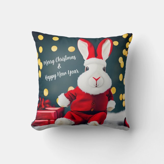 Funny Bunny Cute Jul Rabbit Santa Gift Kudde (Framsida)
