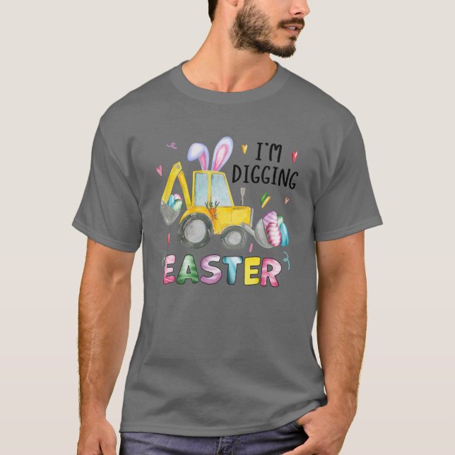 Funny Bunny Excavator Easter Egg Kid Boys Easter T Shirt (Framsida)