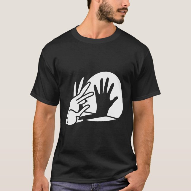Funny Bunny Hand Shadow Puppet Rabbit Humor T Shirt (Framsida)