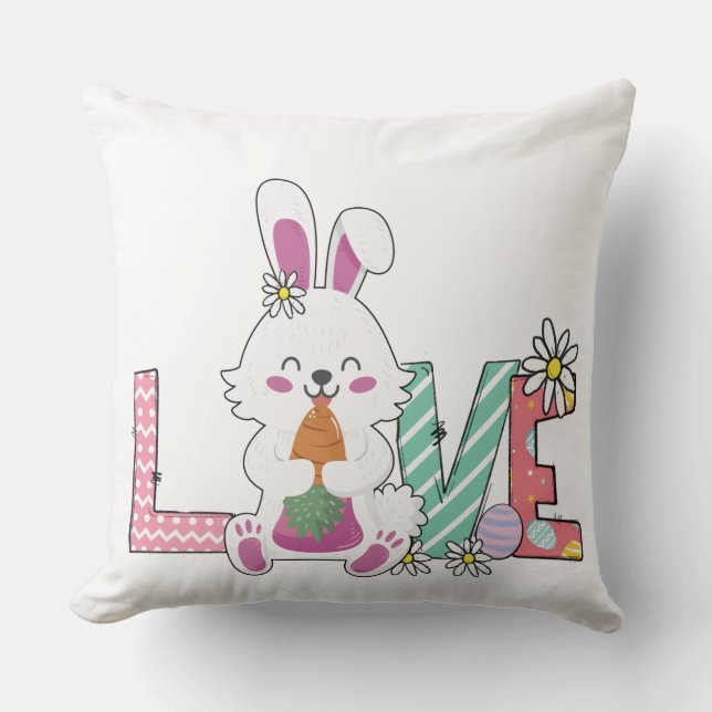 Funny Bunny Happy Easter Day Kudde (Framsida)