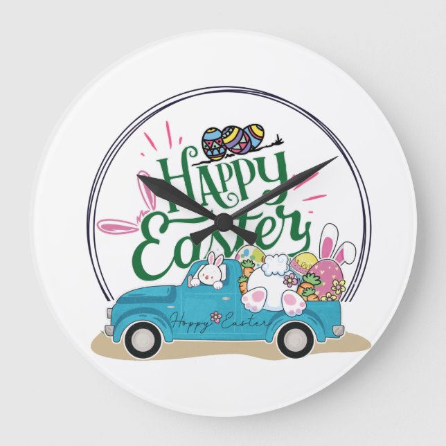 Funny Bunny Happy Easter Day Stor Klocka (Framsida)