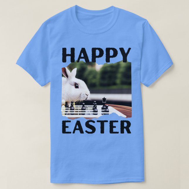 Funny Bunny Spela Chess Rabbit Glad påsk T Shirt (Design framsida)